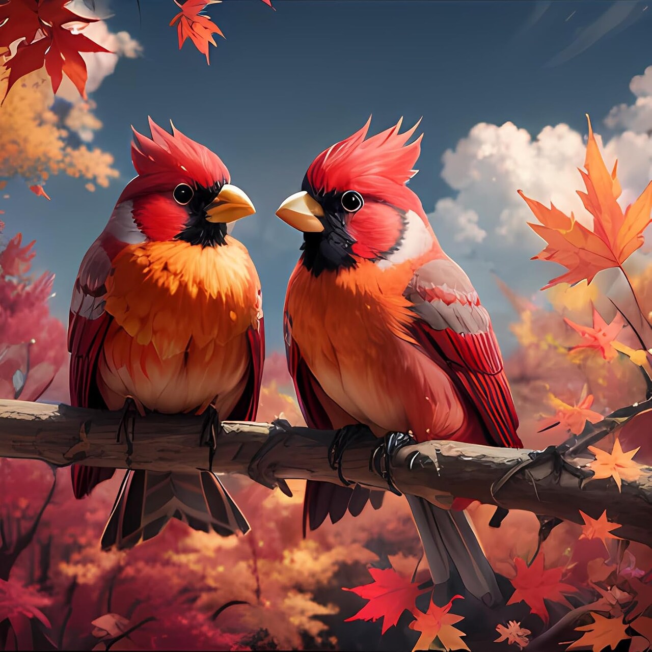 5D Maple Leaf Diamond Art Painting Kits Fall DIY Full Round Drill Bird Diamond Art for Adults Northern Cardinal Diamond Art Painting Crystal Craft Kit